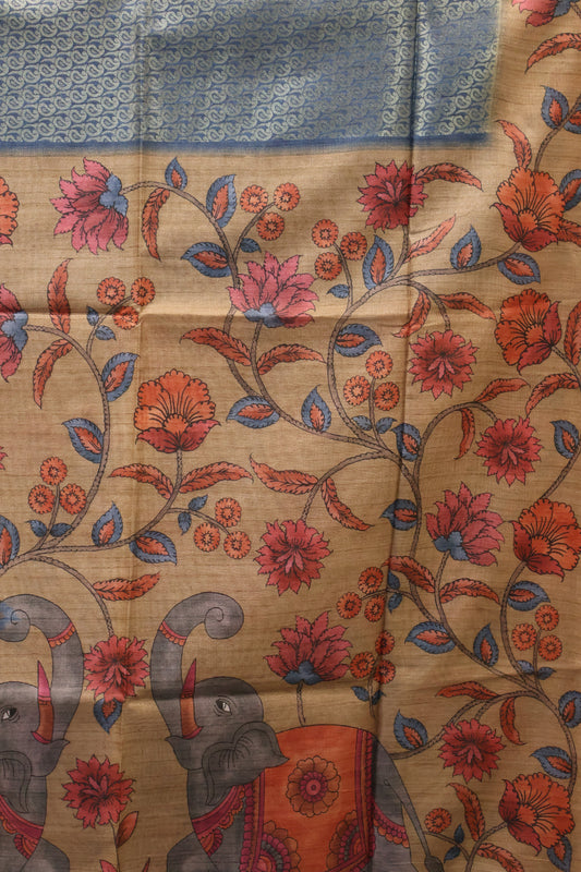 Tussar Saree Zari Manga Pattern - Blue