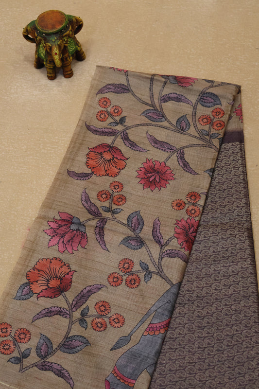 Tussar Saree Zari Manga Pattern - Wine