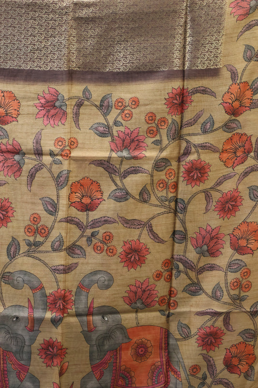 Tussar Saree Zari Manga Pattern - Wine