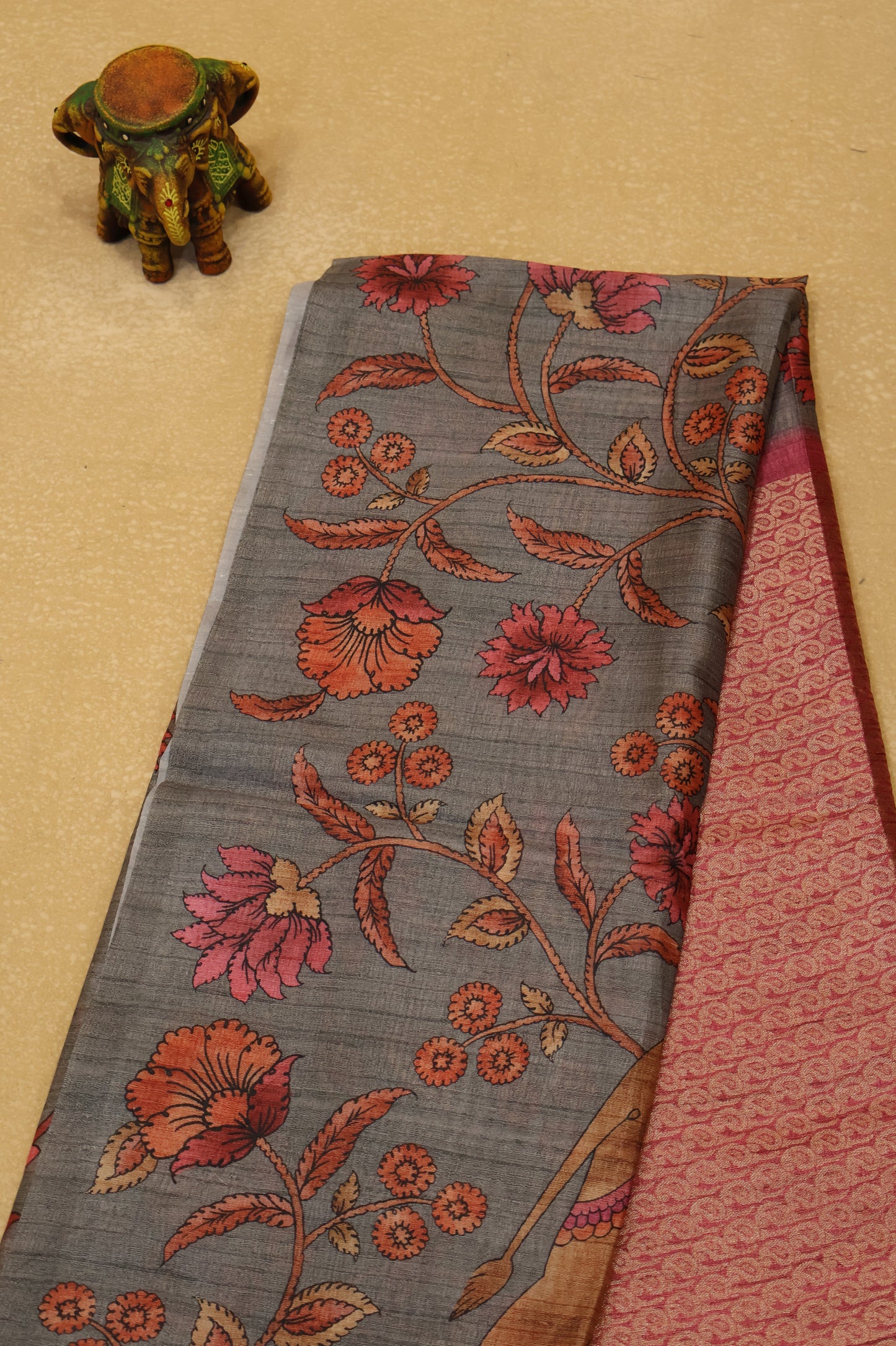 Tussar Saree Zari Manga Pattern - Pink