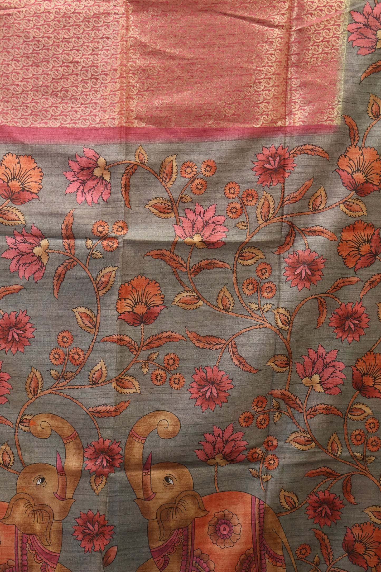 Tussar Saree Zari Manga Pattern - Pink