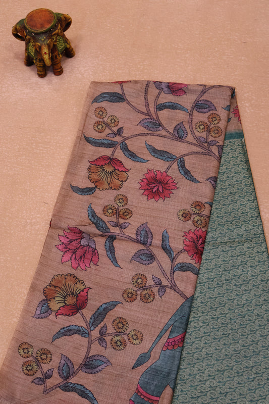 Tussar Saree Zari Manga Pattern - Green