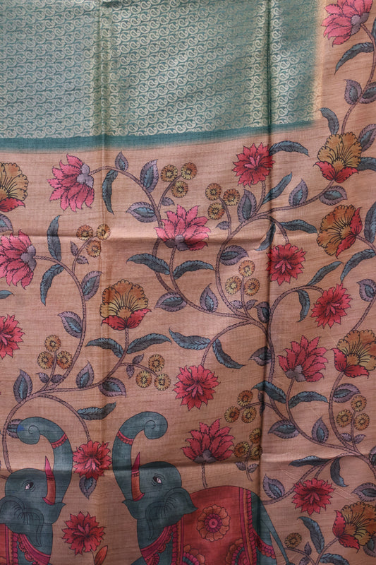 Tussar Saree Zari Manga Pattern - Green