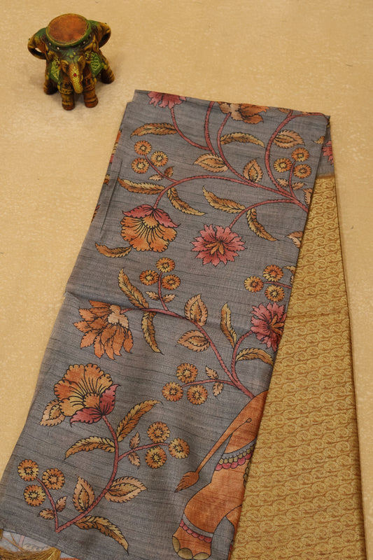 Tussar Saree Zari Manga Pattern - Mustard