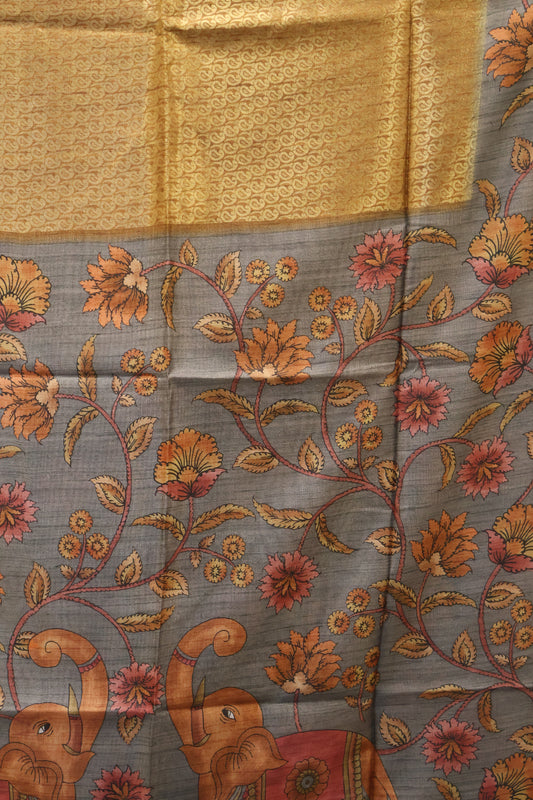 Tussar Saree Zari Manga Pattern - Mustard