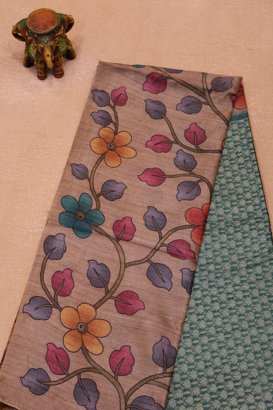 Tussar Saree Zari Lotus Pattern - Green