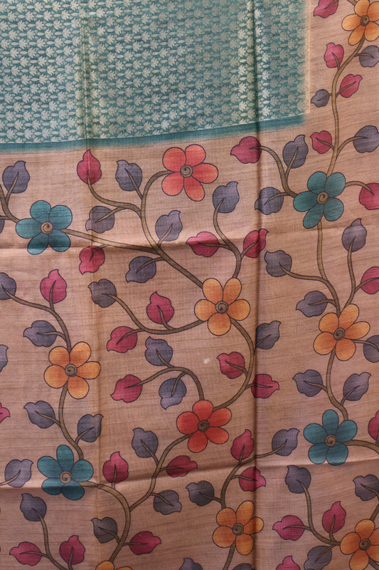 Tussar Saree Zari Lotus Pattern - Green