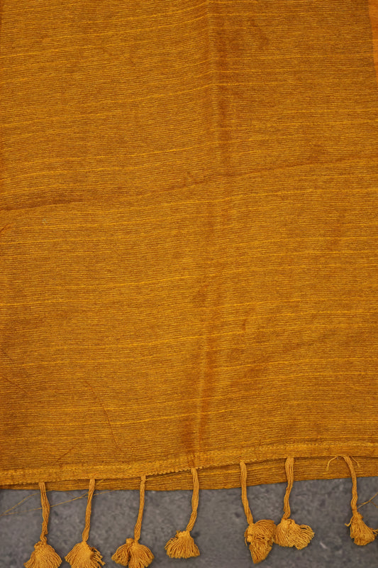Khadi Cotton Saree -Mustard Plain