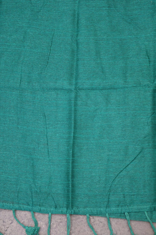 Khadi Cotton Saree-Peacock Green Plain