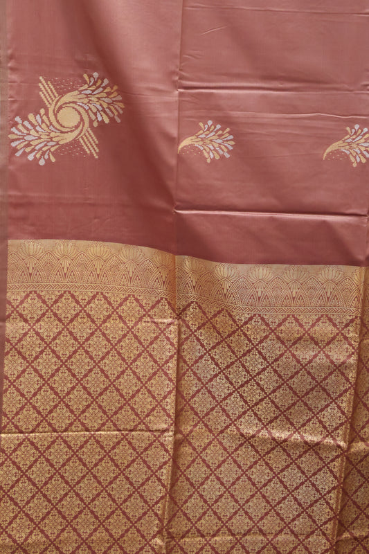 Semi Soft Silk Saree-Floral Pattern-Golden Brown