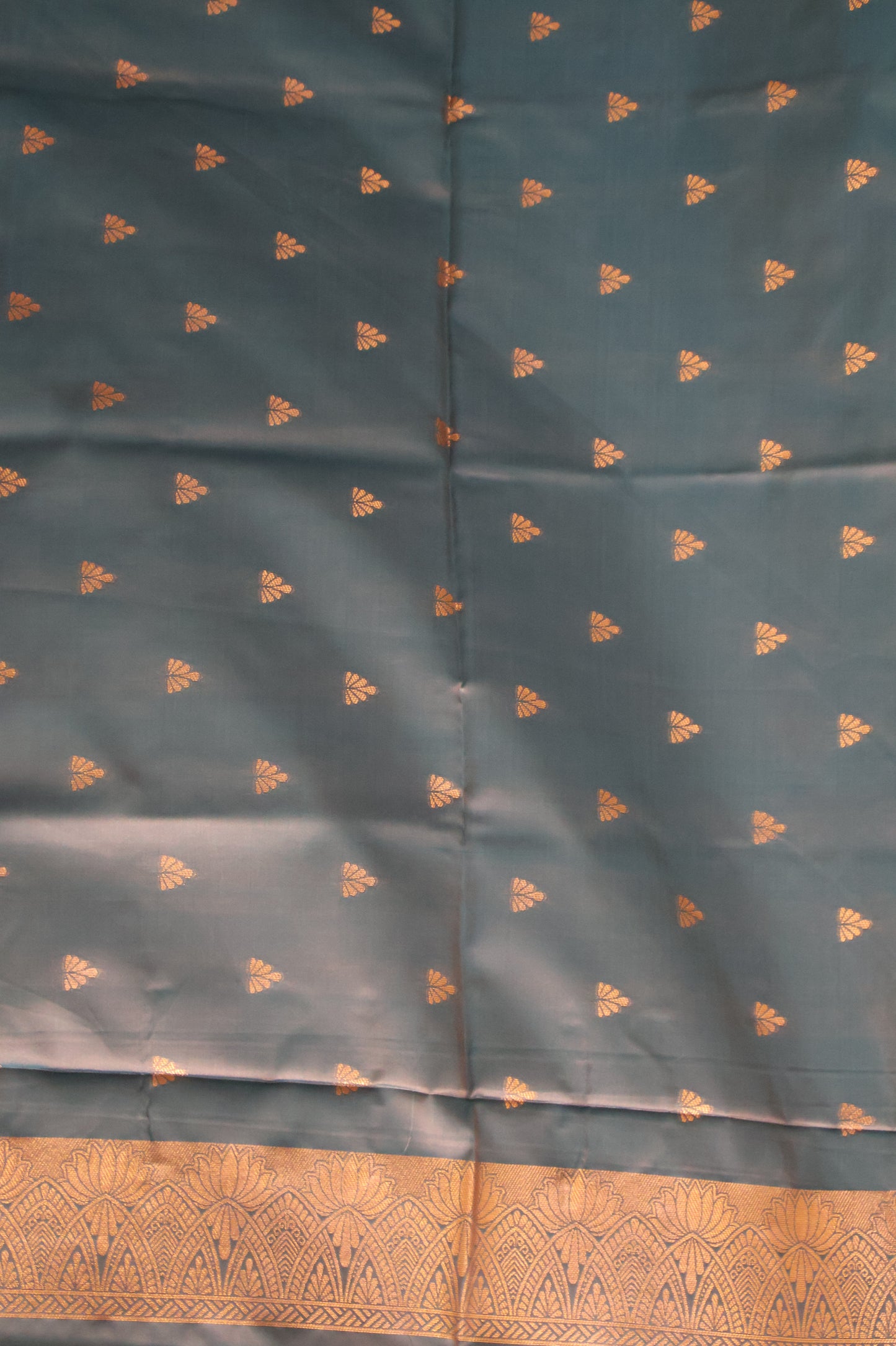 Semi Soft Silk Saree-Floral Pattern- Peacock Green