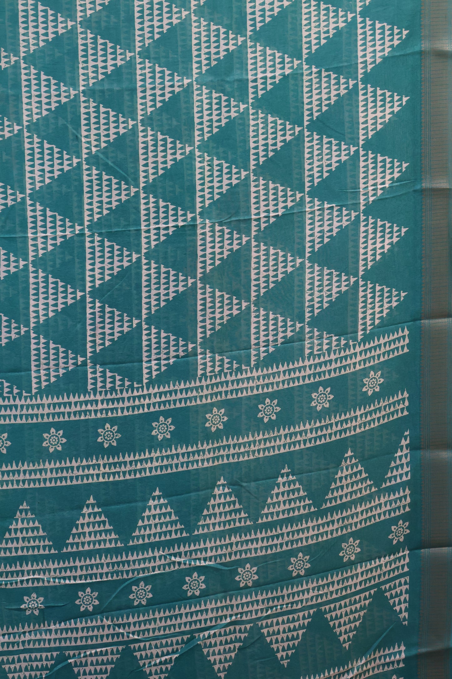 Dola Silk Saree Pyramid Pattern-Teal Green