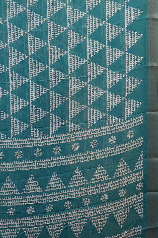 Dola Silk Saree Pyramid Pattern-Teal Green
