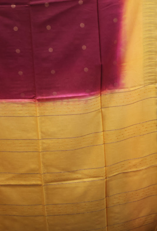 Semi Bhagalpur Tussar Saree-Maroon-Turmeric Yellow