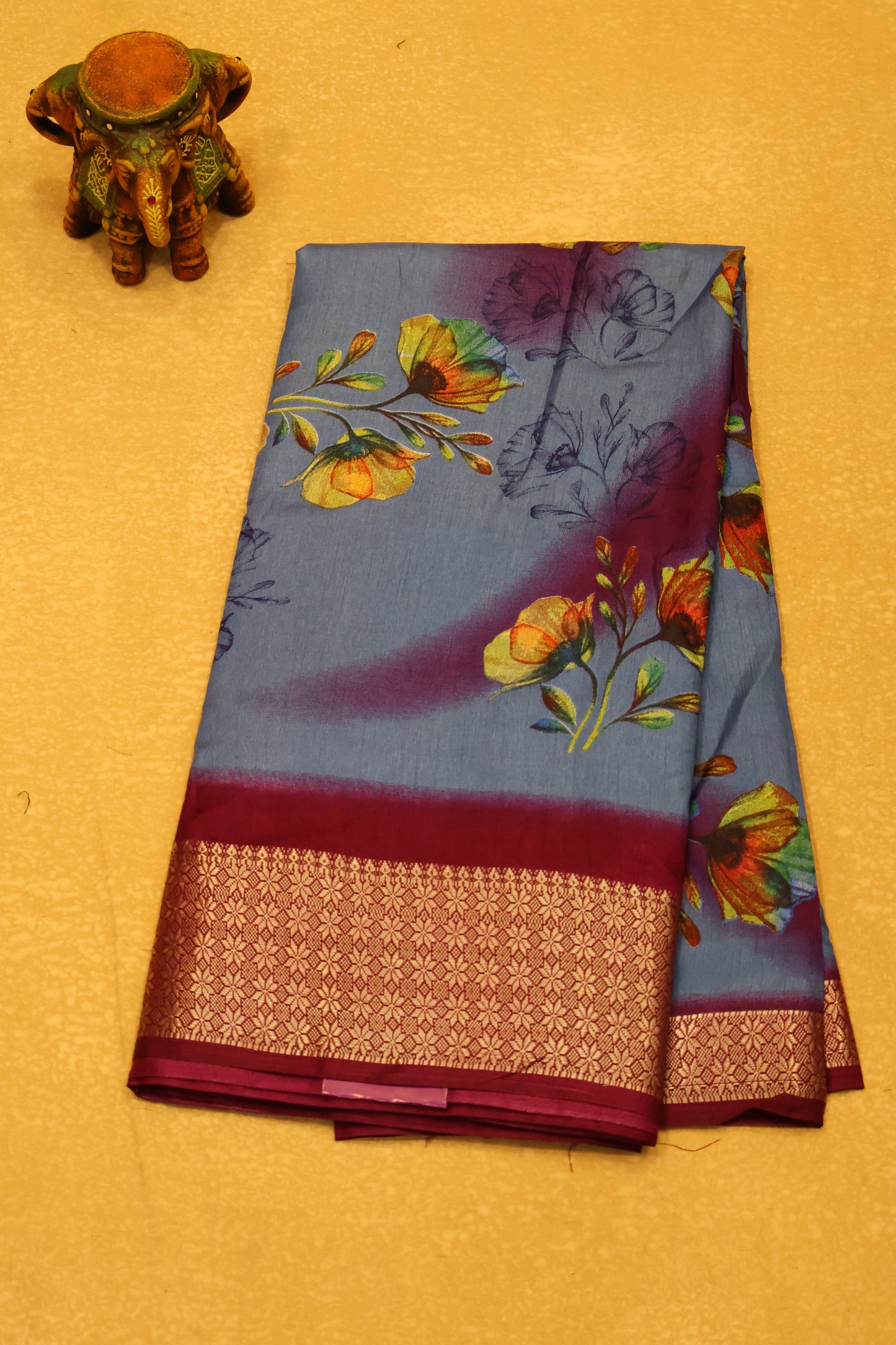 Dola Silk Saree Rainbow Bloom-Blue