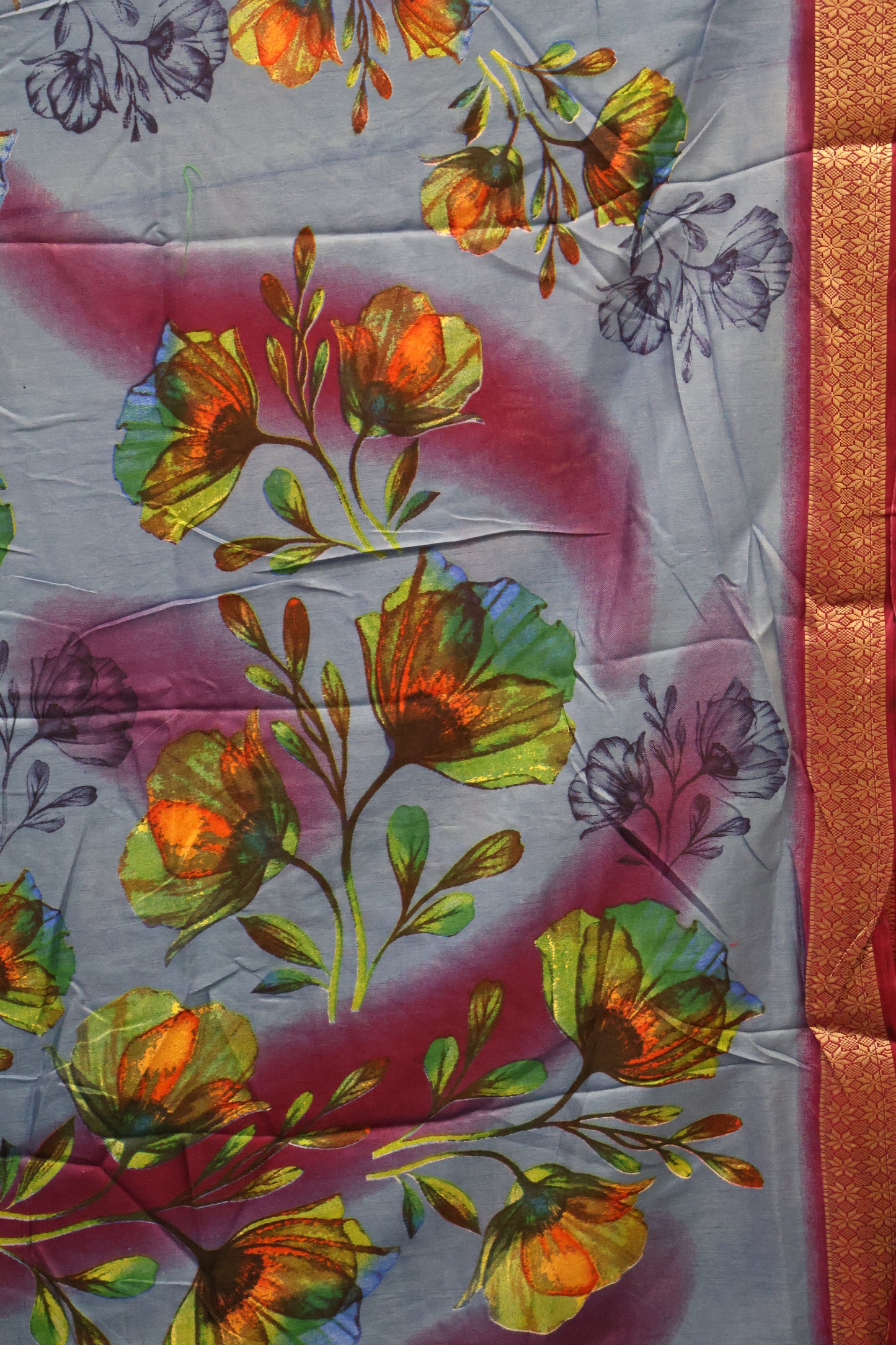 Dola Silk Saree Rainbow Bloom-Blue