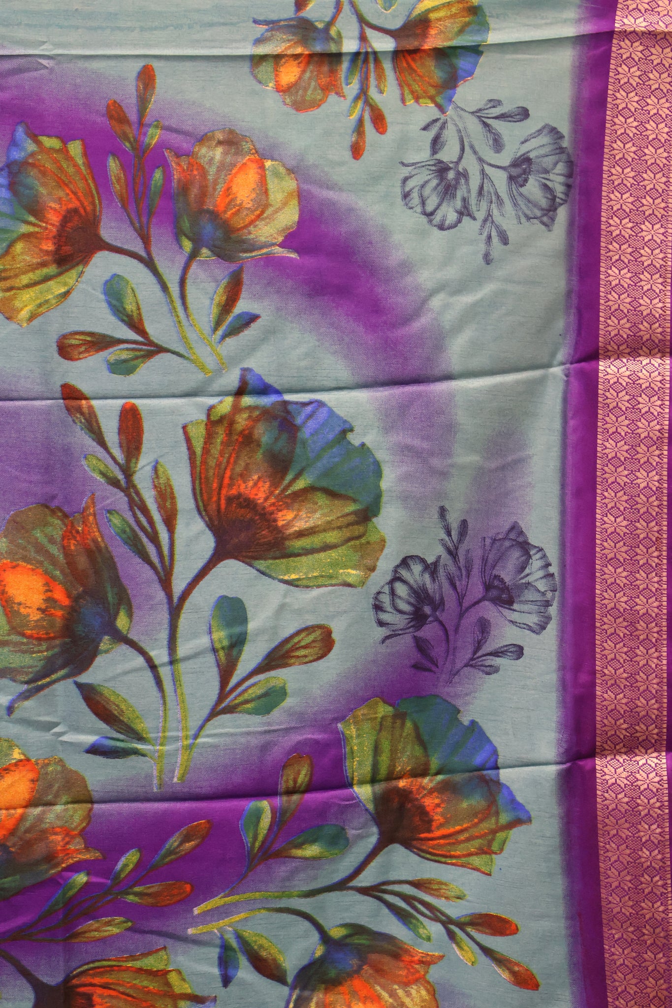 Dola Silk Saree Rainbow Bloom-Sky Blue