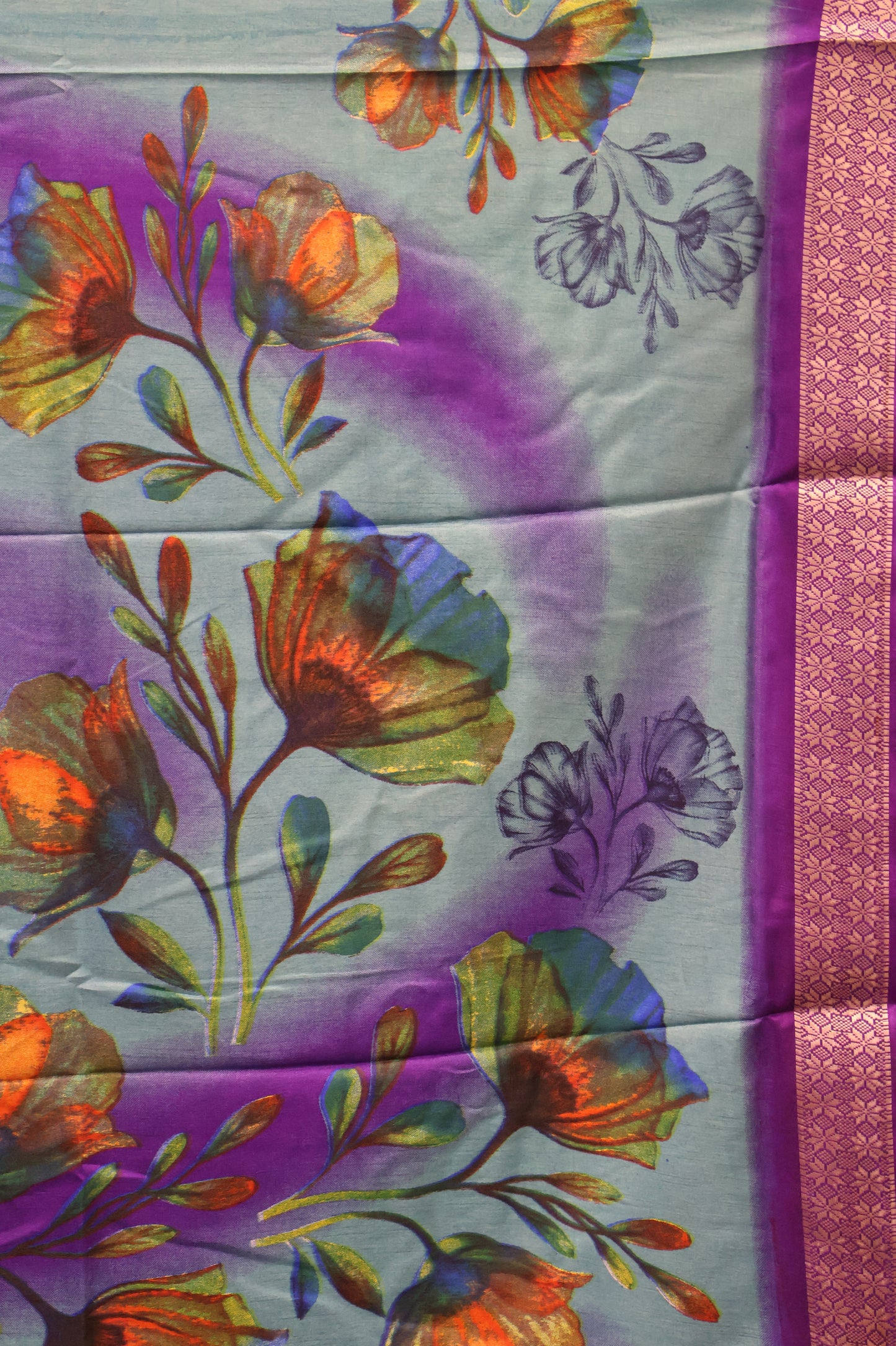 Dola Silk Saree Rainbow Bloom-Sky Blue