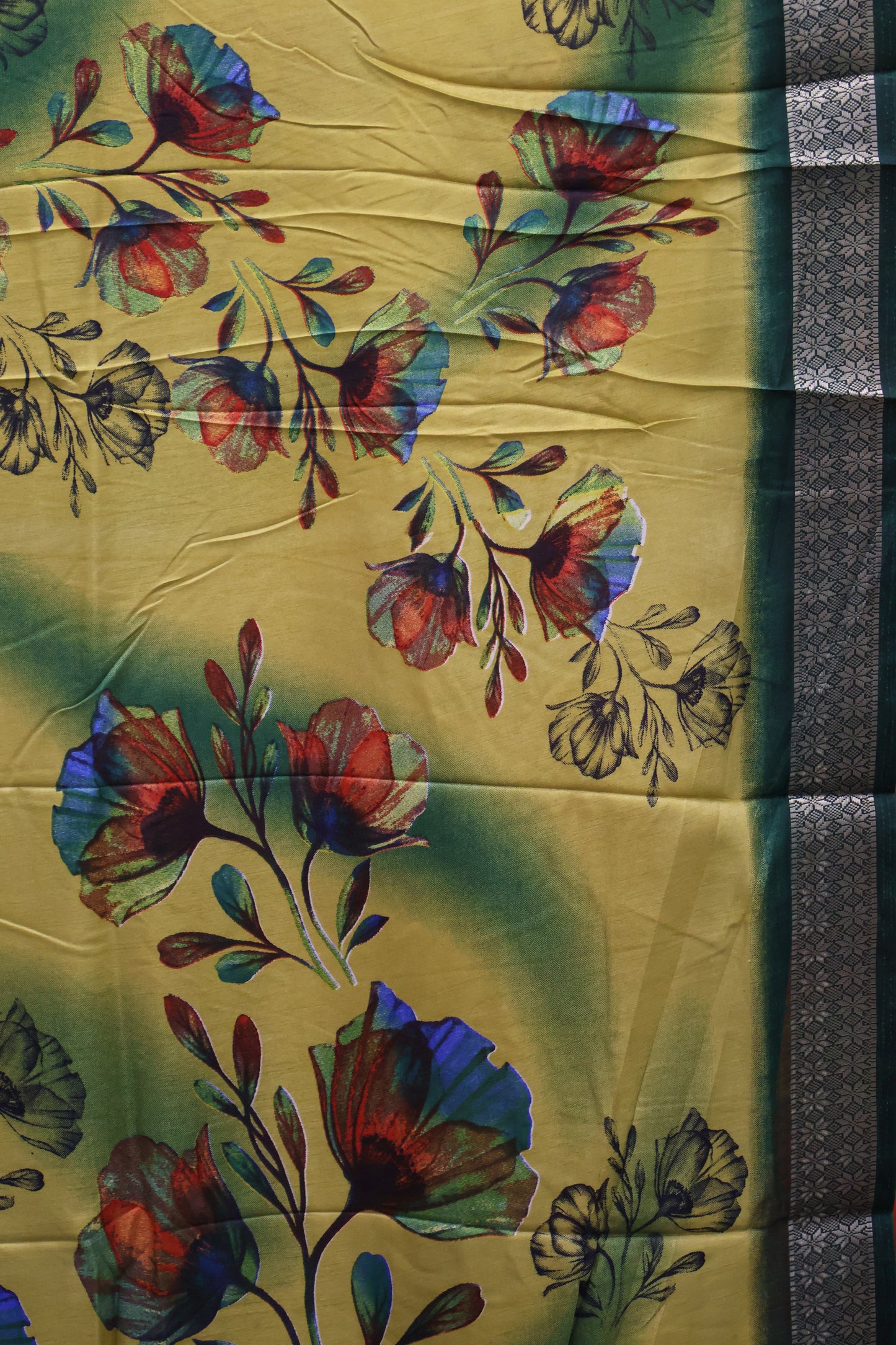 Dola Silk Saree Rainbow Bloom-Mustard