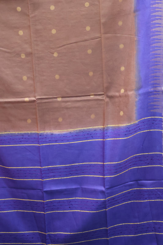 Semi Bhagalpur Tussar Saree-Brown-Blue