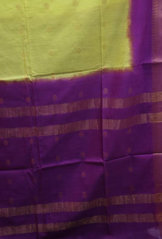 Semi Bhagalpur Tussar Saree-Yellow-Purple