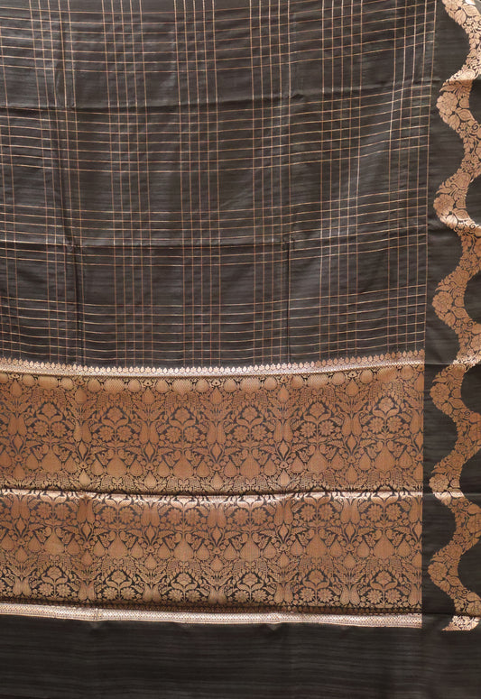 Semi Katan Silk Saree- Zari Checks-Black