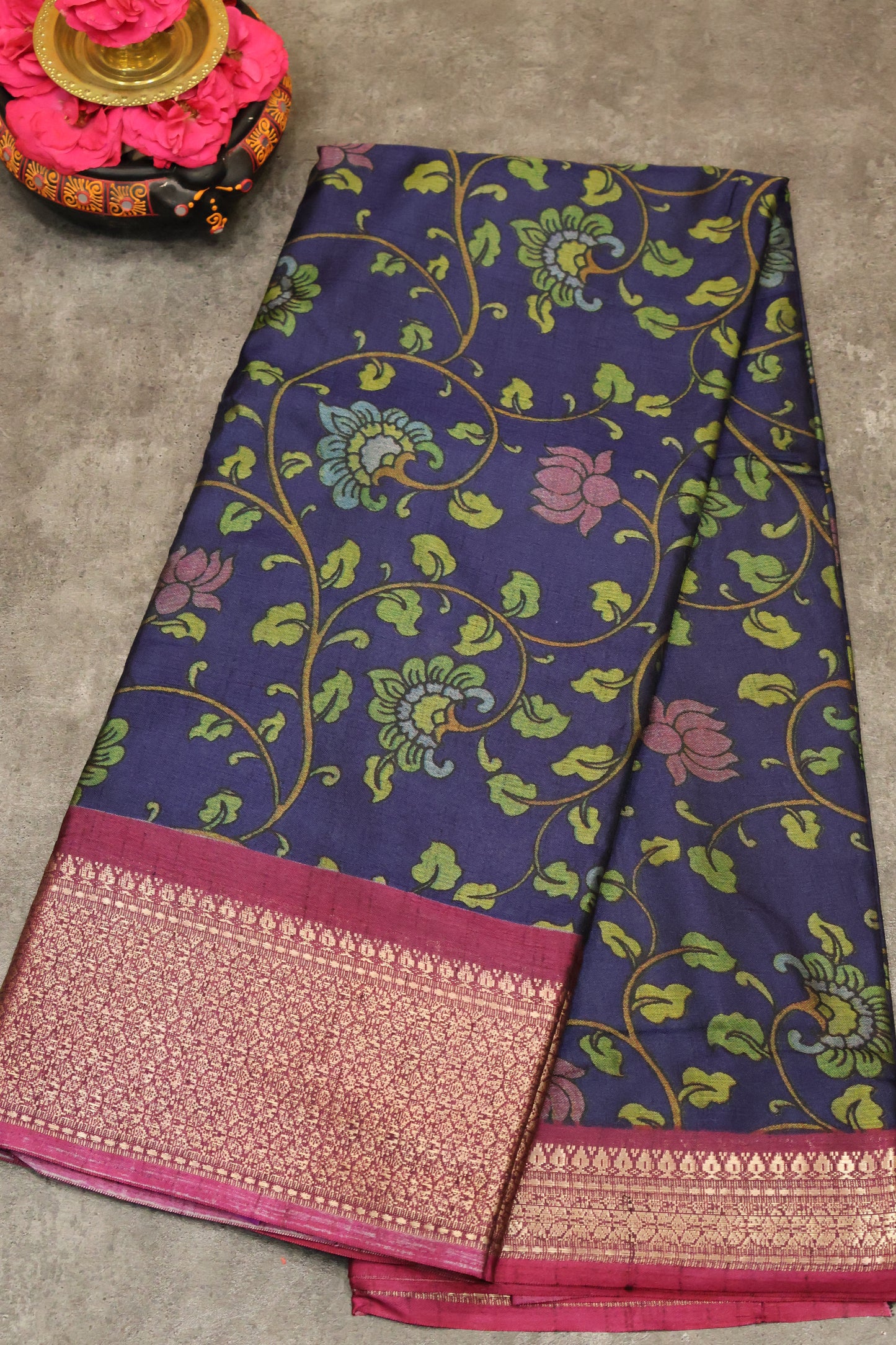 Dola Silk Saree Vine motif-Blue