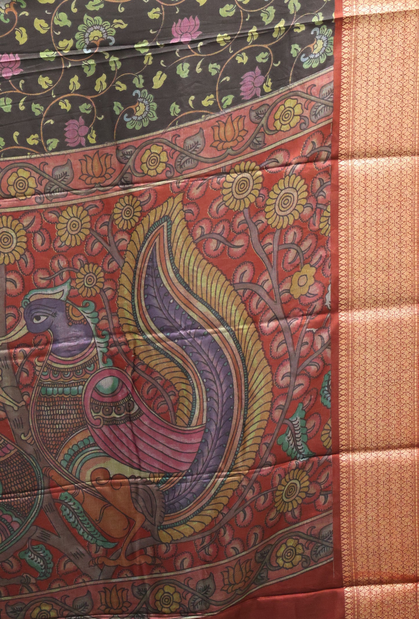 Dola Silk Saree Vine motif-Black