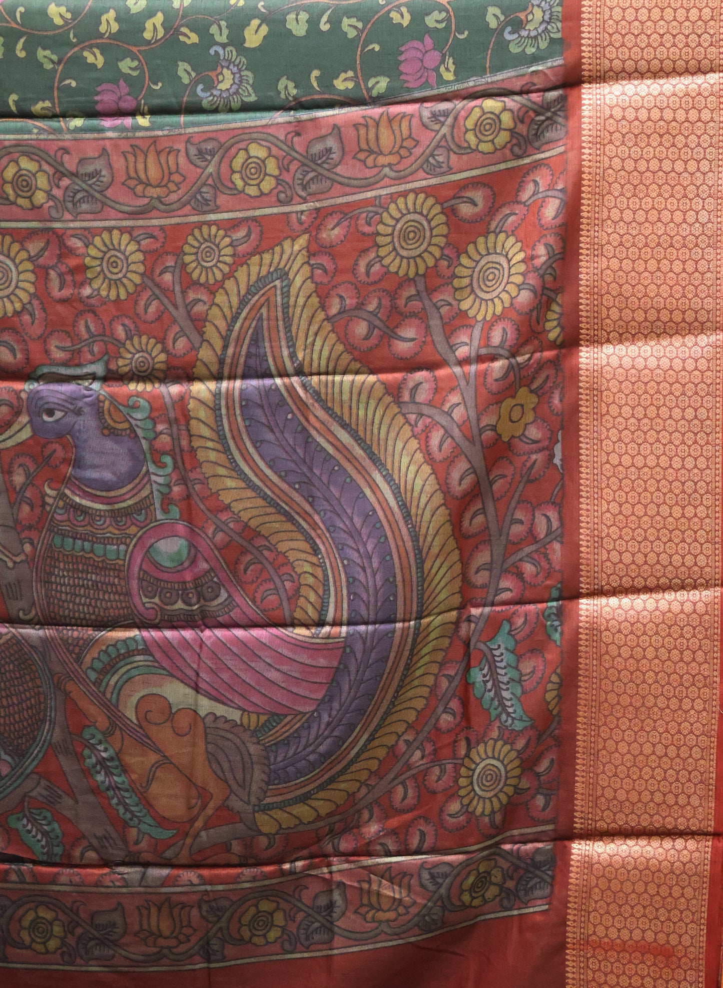 Dola Silk Saree Vine motif-Green