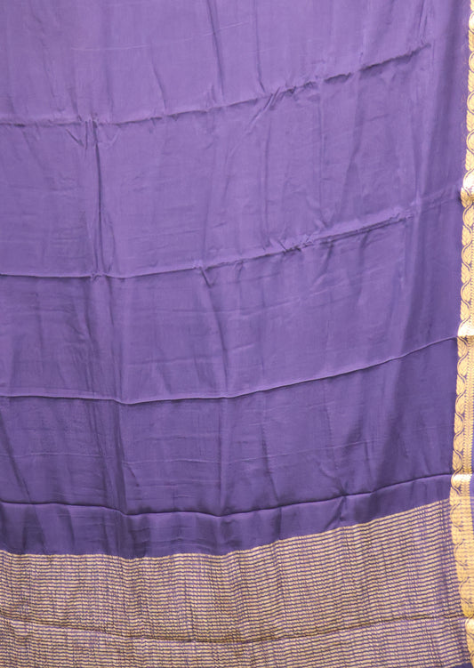 Semi Mysore Silk Saree-Leaf Buta-Dark Blue