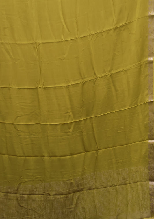 Semi Mysore Silk Saree-Leaf Buta-Yellow