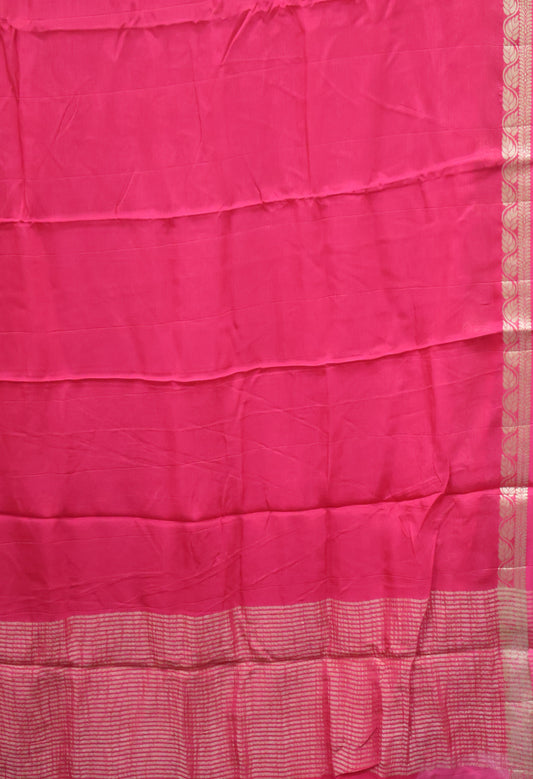 Semi Mysore Silk Saree-Leaf Buta-Rani Pink