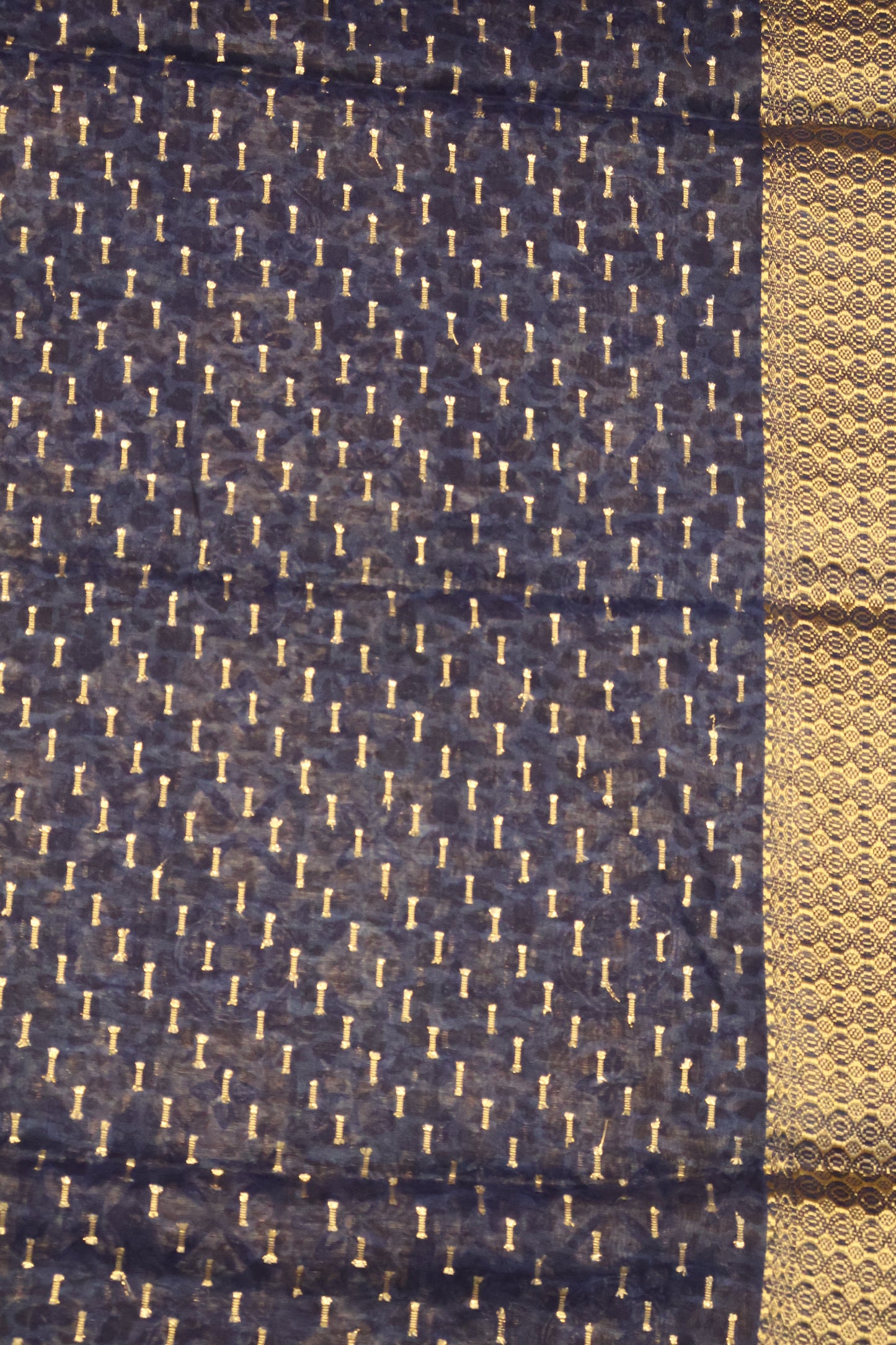 Chanderi Saree-Blue Floral Checks