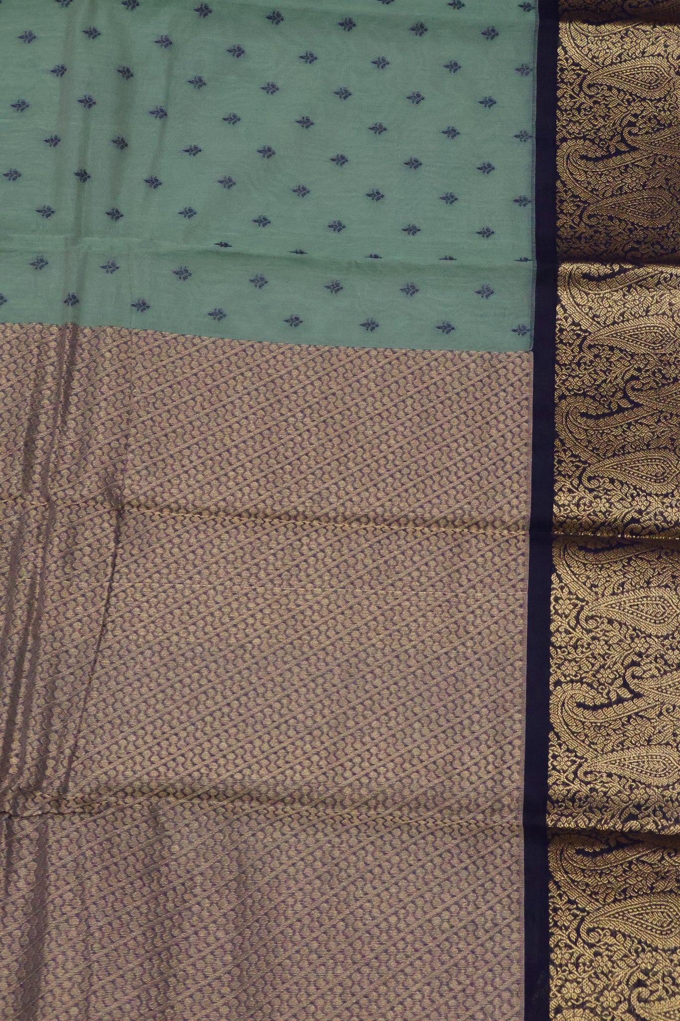 Kora Silk Cotton Saree - Green Manga Border