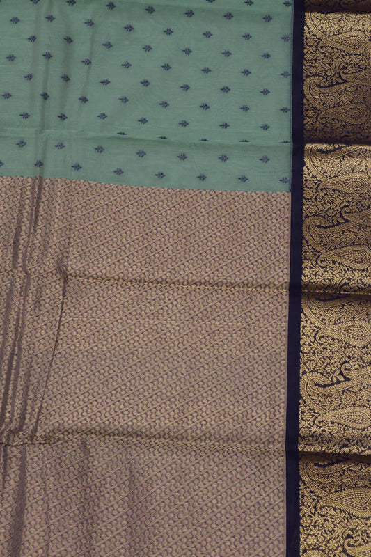 Kora Silk Cotton Saree - Green Manga Border