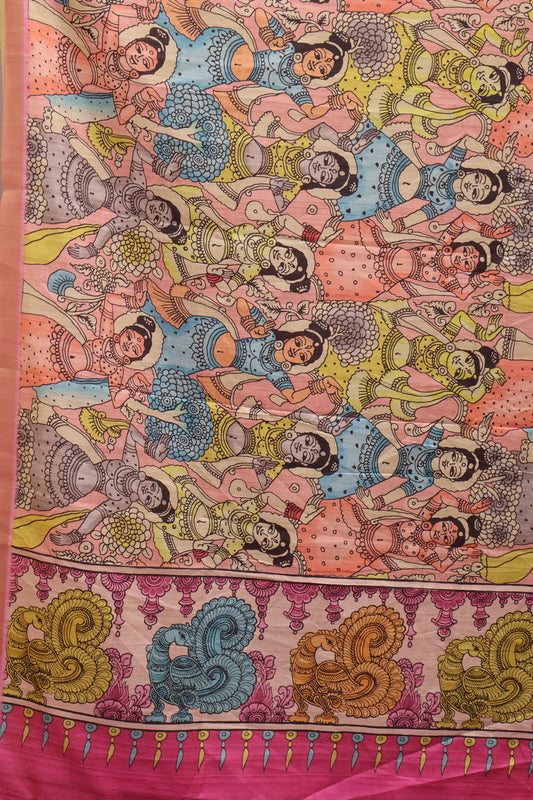 Art Mulberry Silk Saree-Pink Penn Kalamkari