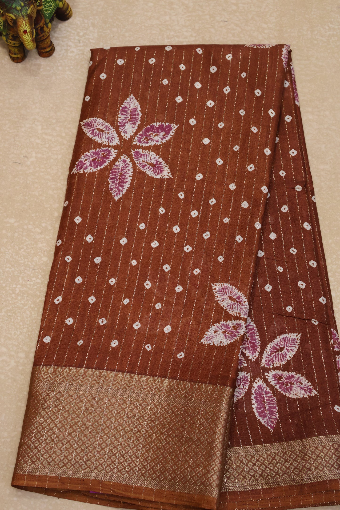Dola Silk Saree Zari Lines-Brown
