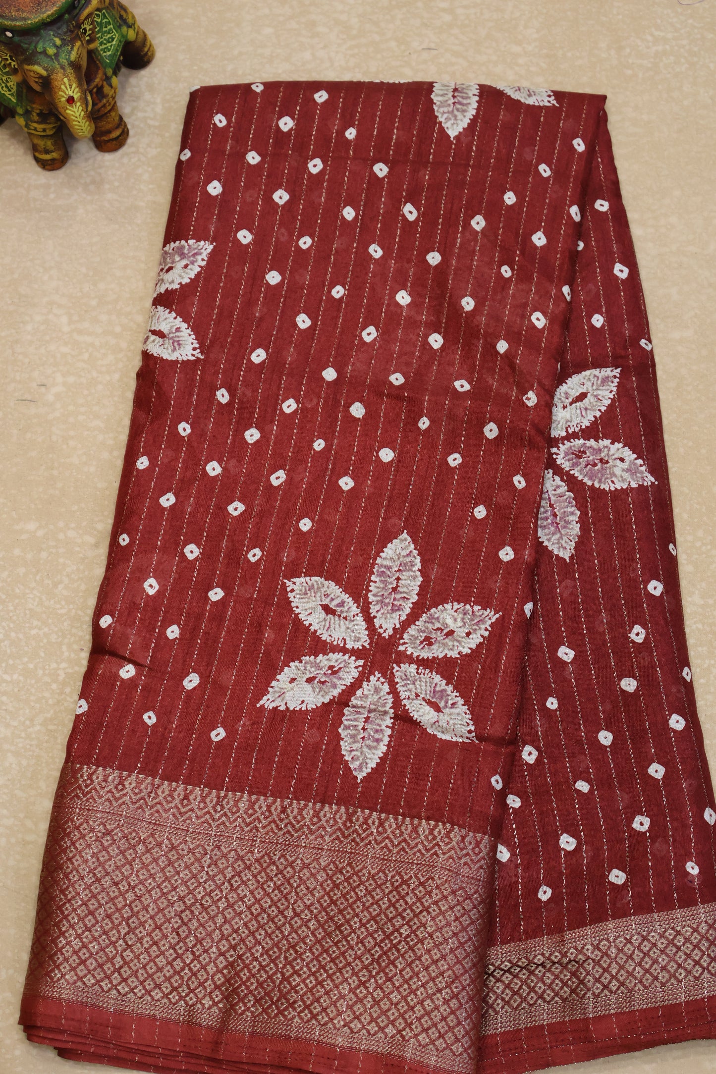 Dola Silk Saree Zari Lines-Brick Red