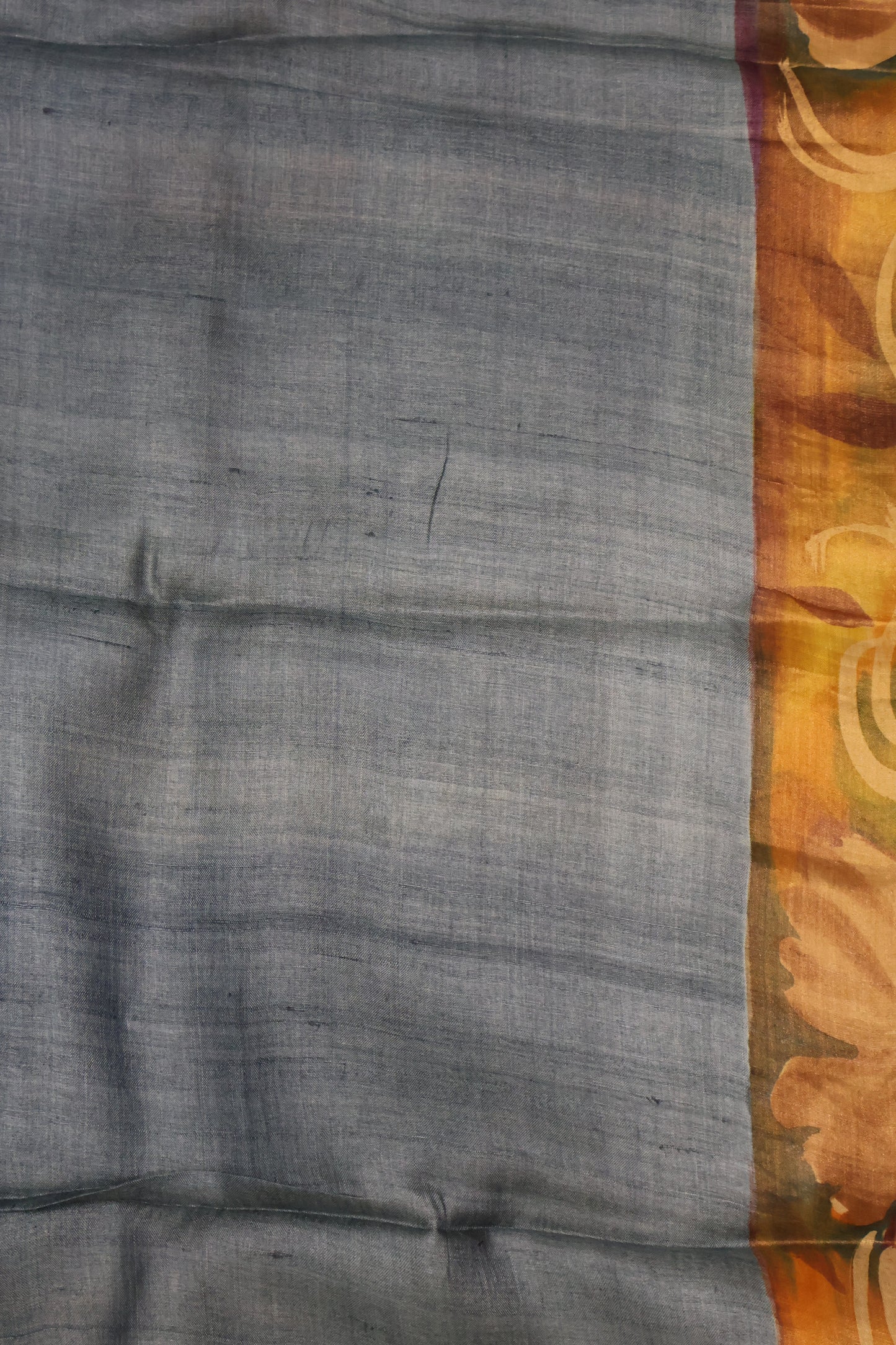 Pure Tussar Saree - Beige Floral Border