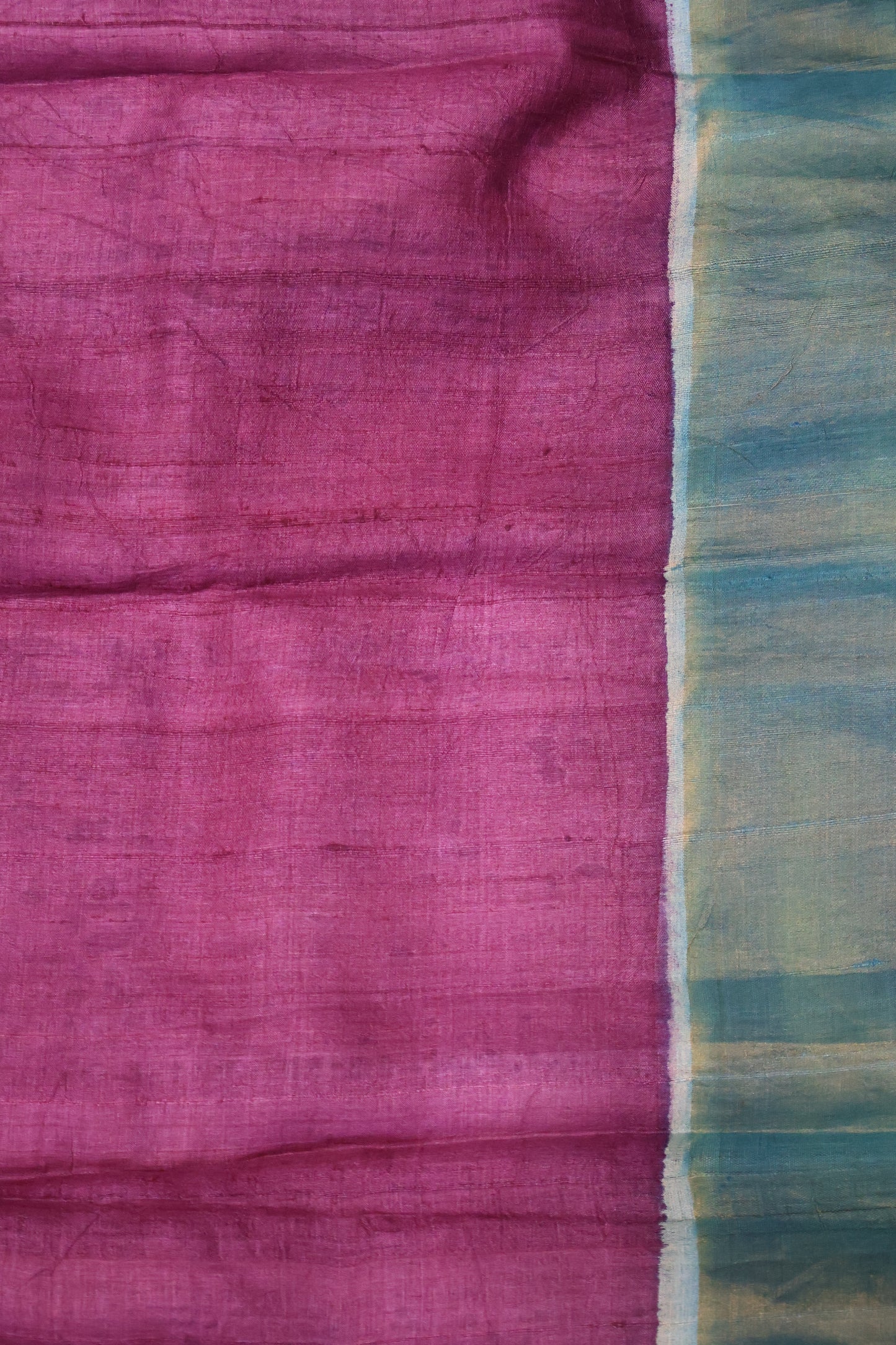 Pure Tussar Saree - Peacock Green Floral Border