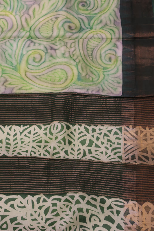 Pure Tussar Saree - Light Green Floral