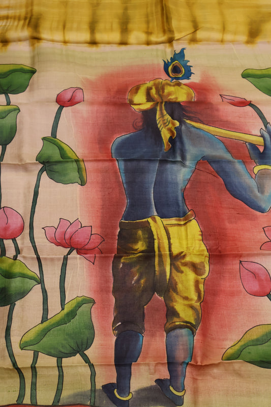 Pure Tussar Saree - Mustard Floral