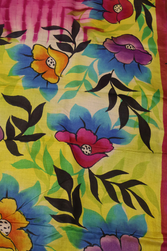 Pure Tussar Saree - Pink Floral Border