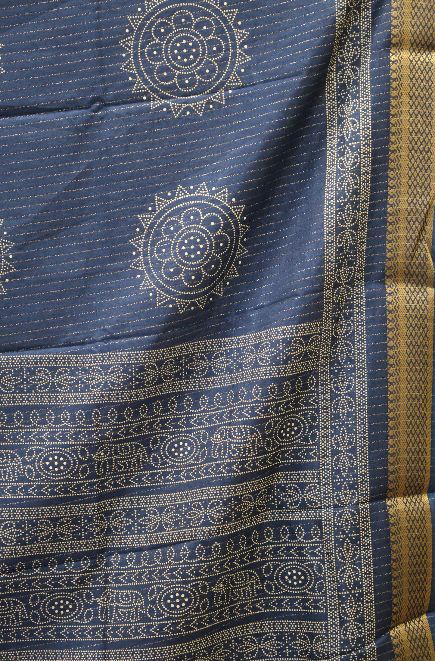 Dola Silk Saree Kolam Print - Peacock Blue