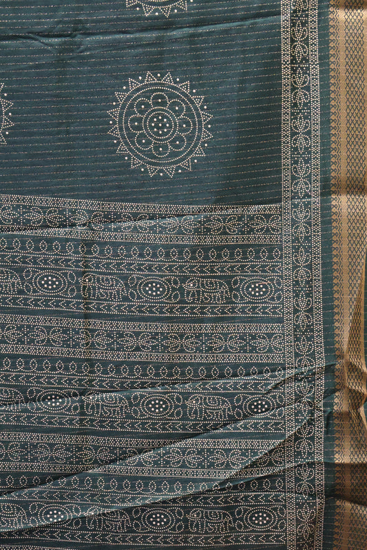 Dola Silk Saree Kolam Print - Green