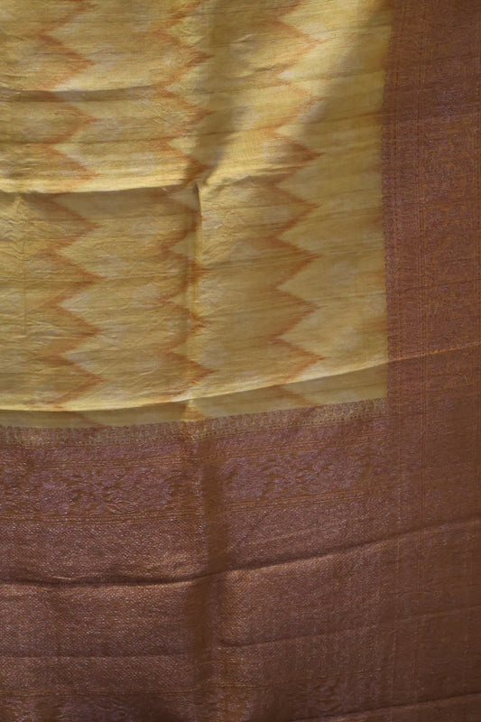 Pure Tussar Saree - Yellow Ikkat Body