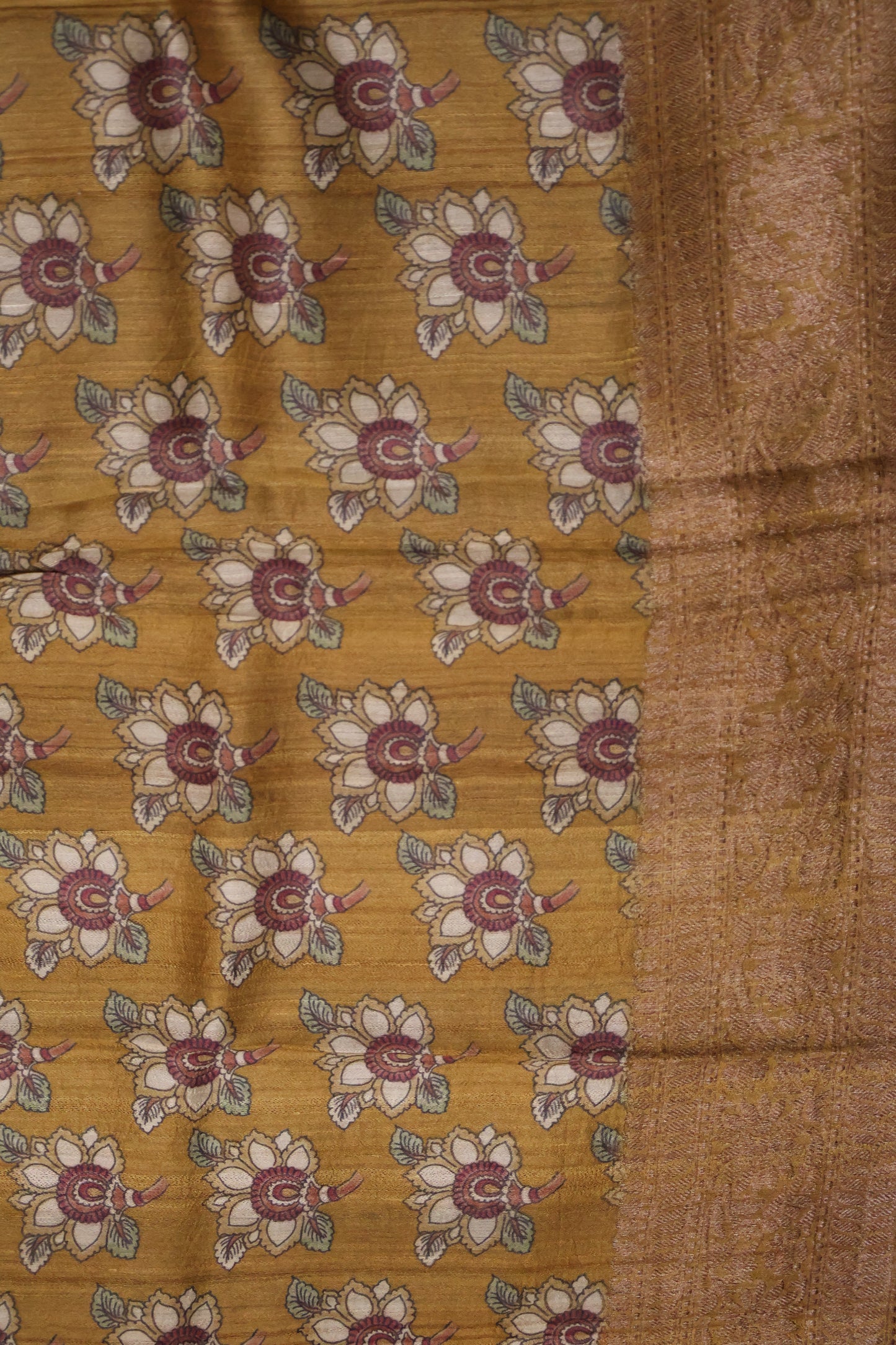 Pure Tussar Saree - Yellow Ikkat Body