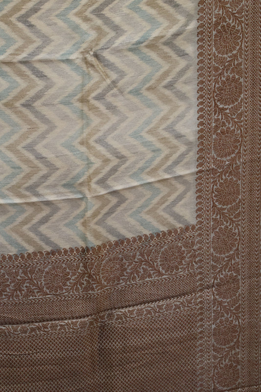 Pure Tussar Saree - Beige Ikkat Body