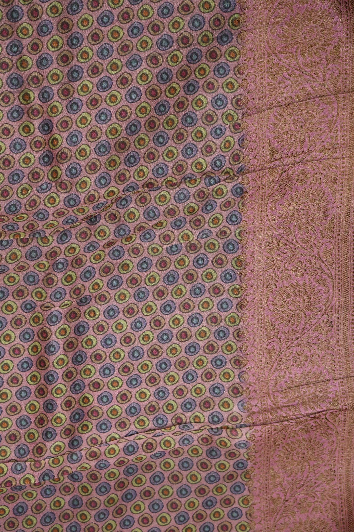 Pure Tussar Saree - Onion Pink Floral Body