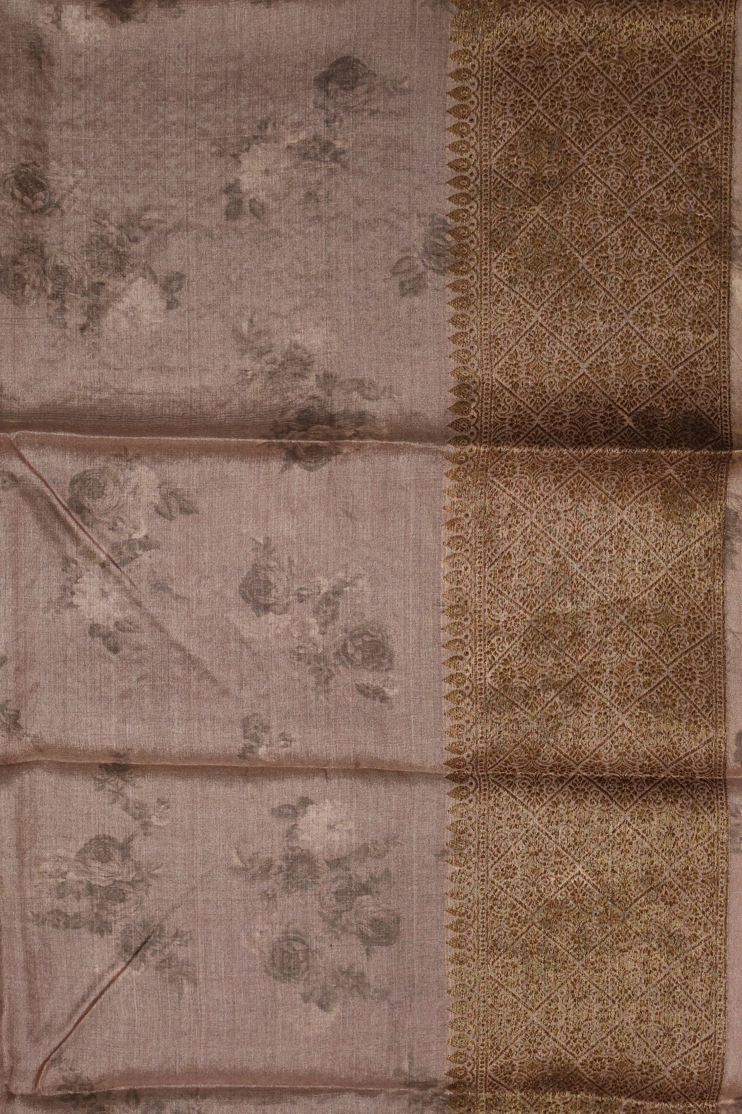 Pure Tussar Saree - Onion Pink Floral Body